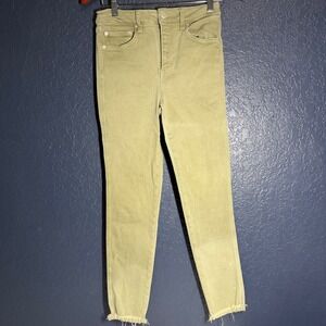 Free‎ People Skinny Jeans 28 Olive Green High Rise Raw Hem Button Fly